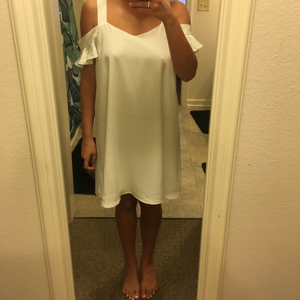 Off White Off The Shoulder Ruffle Dress